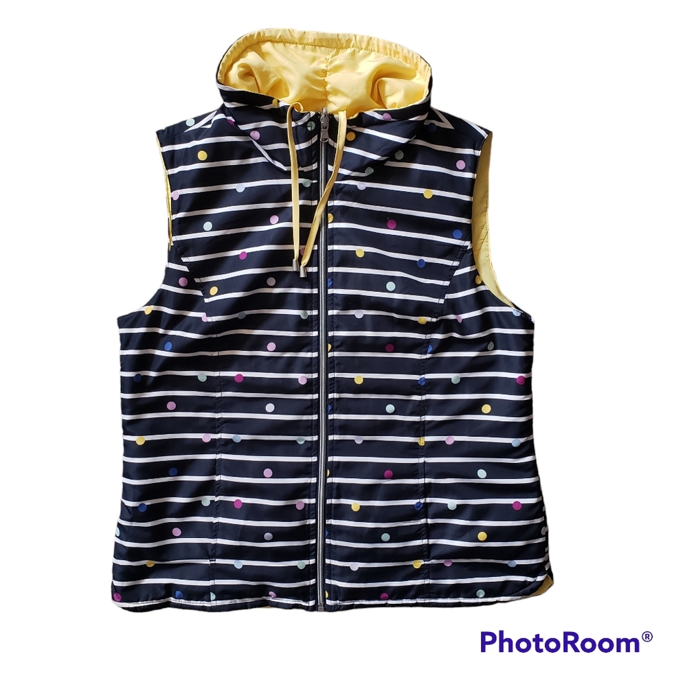 Christopher & Banks Spring Drawstring Puffer Vest  Polka Dot Full Zip Size M